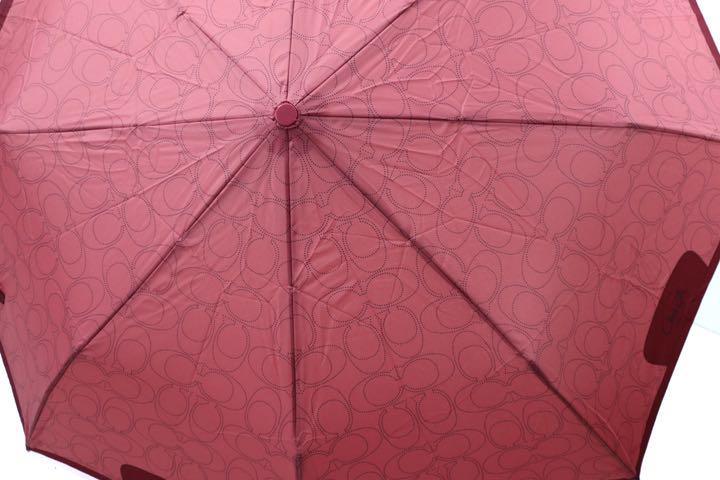 COACH　コーチ 折りたたみ傘　傘　シグネチャー柄　ピンク系　美品