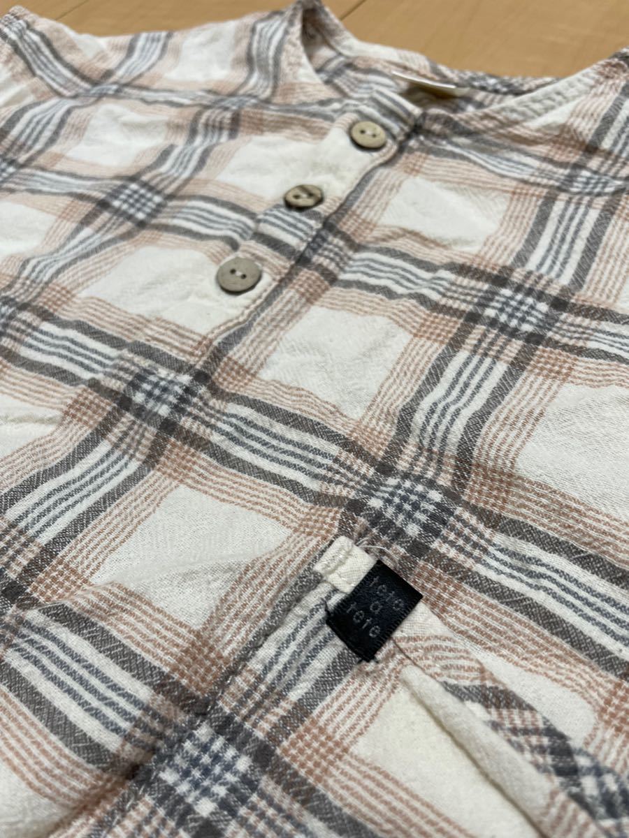 テータテート2枚セット　チェックロンパースとリブ半袖Tシャツ　70サイズ