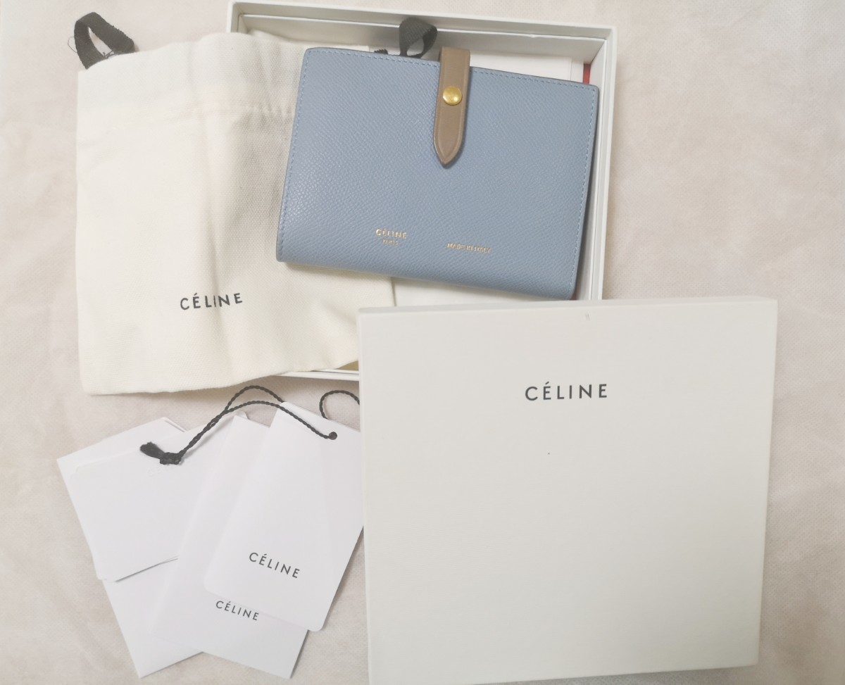 最終価格 セリーヌ ミディアム ストラップウォレット 財布 ブルー