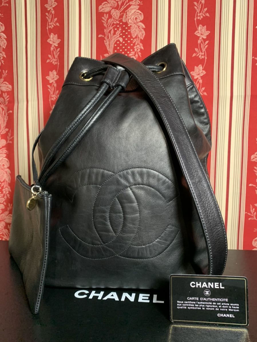 CHANEL シャネル ポーチ付きワンショルダー巾着バッグ ラムスキン ココマーク