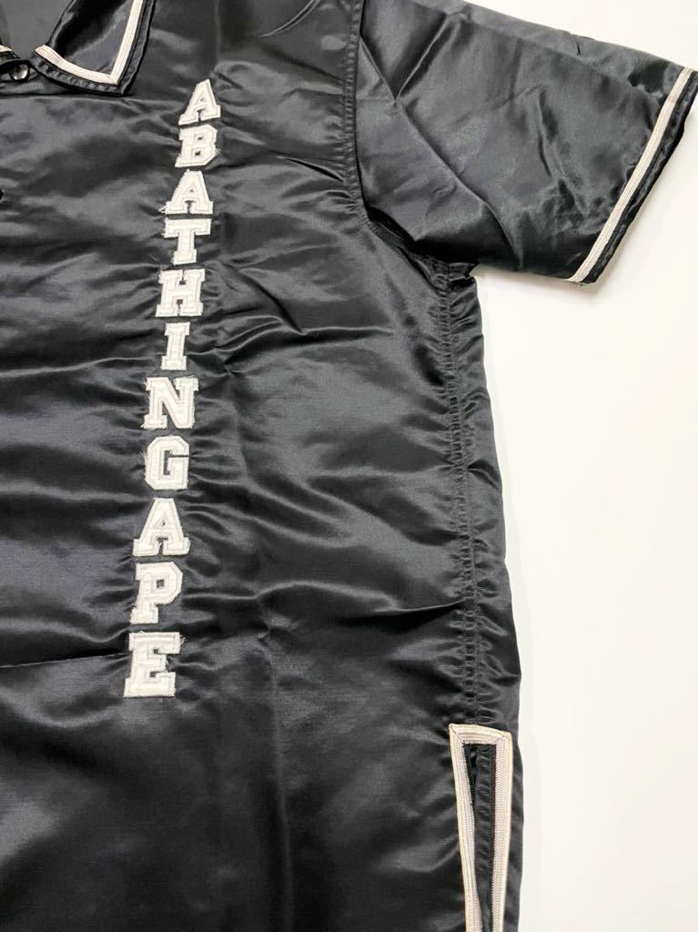 美品!! 希少!! 90s 日本製 A BATHING APE ア ベイシング エイプ サテン ナイロン スナップ 半袖シャツ 黒 size XL アーカイブ ビンテージ_画像5