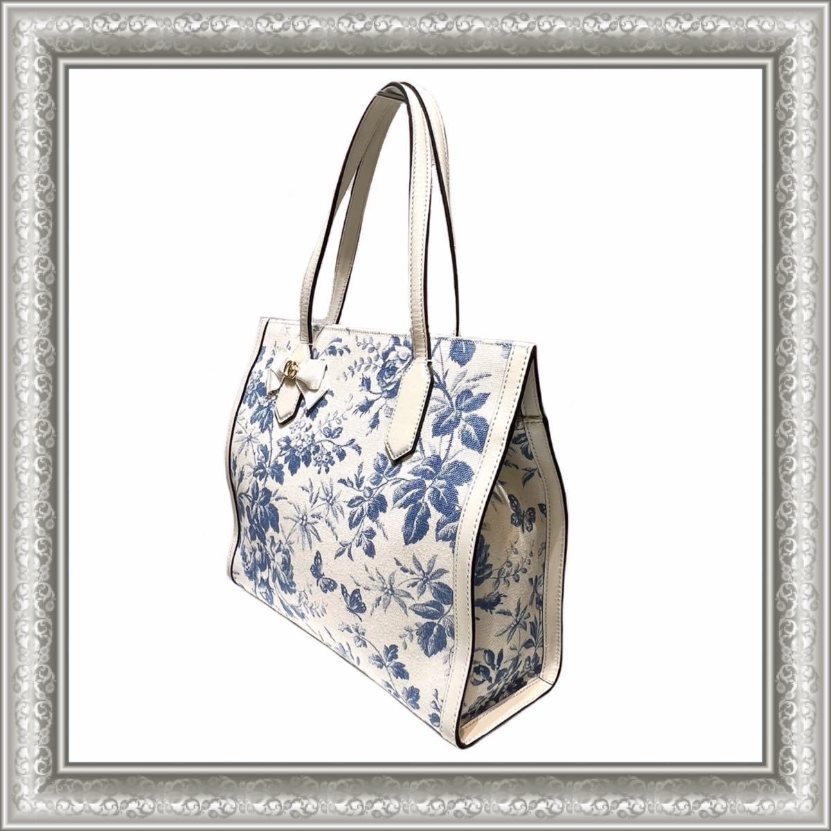 GUCCI グッチ GGリボン ハーバリウム トート 花柄 フラワー ブルー