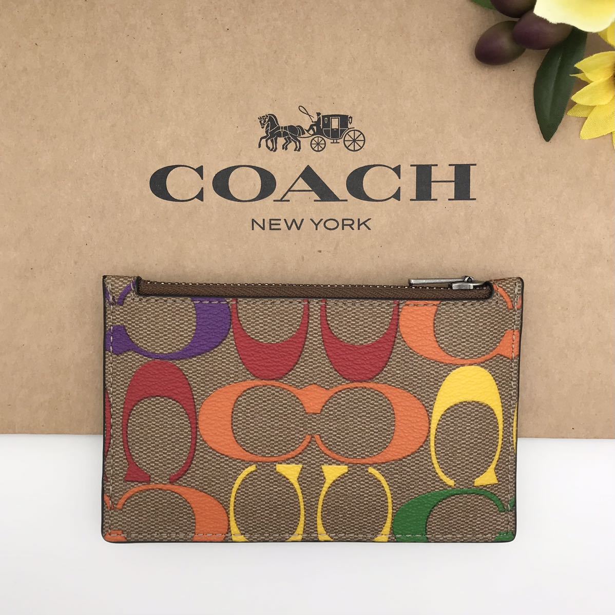 COACH ★新作★ ジップ カードケース レインボー シグネチャー 小銭入れ コインケース 新品