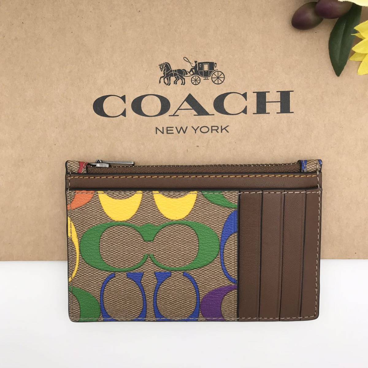 COACH ★新作★ ジップ カードケース レインボー シグネチャー 小銭入れ コインケース 新品