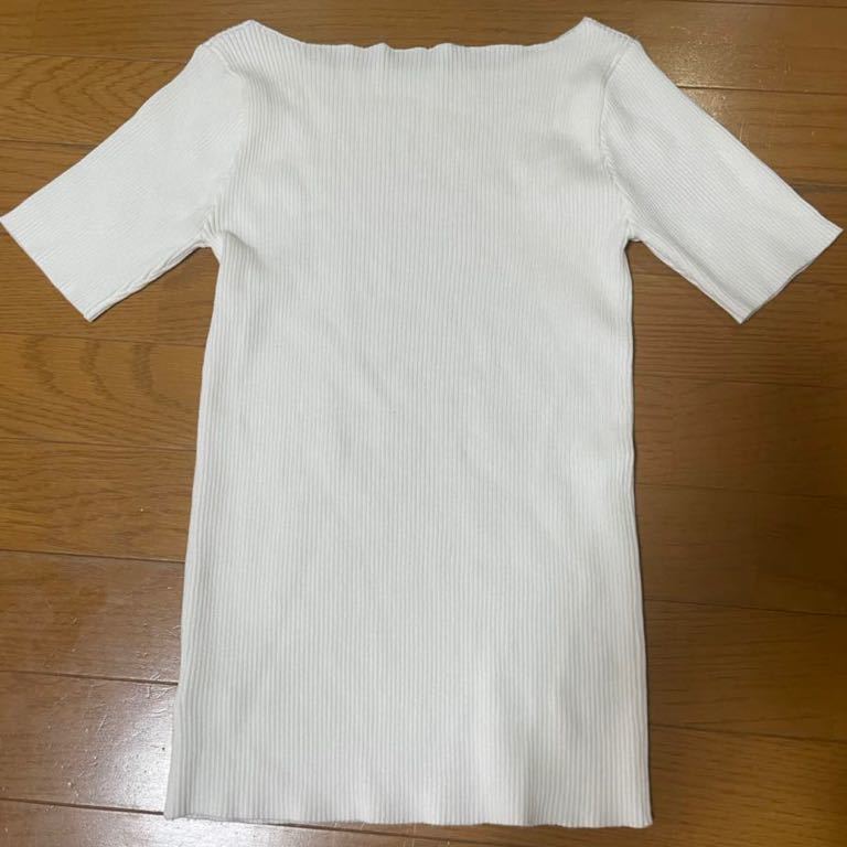 神戸レタス　リブニット 半袖 5分袖 ボートネック　白　ホワイト　フリーサイズ_画像5