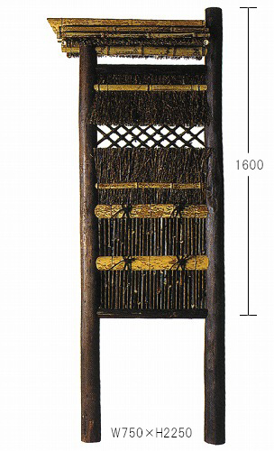 丸太屋根付垣(屋根取外可) 幅750mm×高さ2250mm 造作高1600mm 屋根 国産天然竹 袖垣 目隠し 埋め込み可 送料無料_画像2