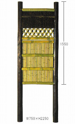 丸太三河垣 幅600mm×高さ2250mm 造作高1550mm 国産天然竹 袖垣 垣根 目隠し 埋め込み可 送料無料_画像2