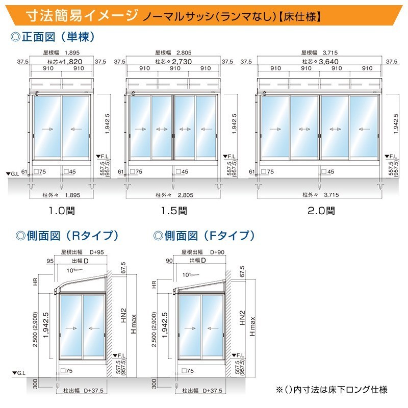 テラス囲いフラット屋根タイプ 間口4.0間7280ｍｍ×出幅4尺1170ｍｍ 正面側面ガラス窓付き ノーマルサッシ プラデッキ床仕様 送料無料_画像8