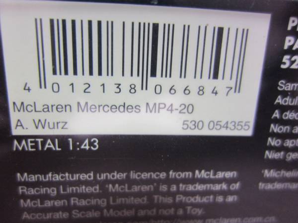 ミニチャンプス 1/43 マクラーレン メルセデス MP4-20 アレクサンダー・ヴルツ Test Driver 2005_画像3