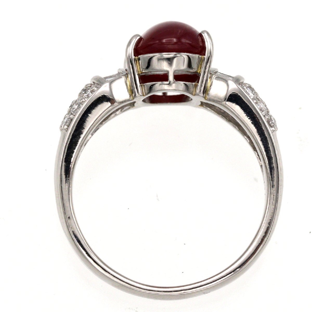 シャープに浮かび上がるアステリズムの神秘 Pt900 スタールビー ダイヤモンド リング 8.9g 4.55ct 0.52ct ソーティング付き◆jz013
