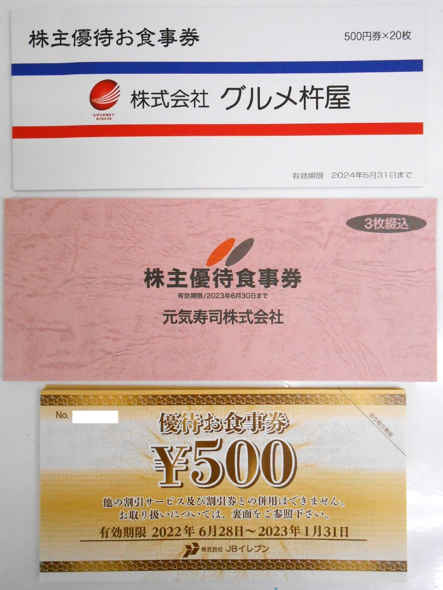 大黒屋】JBイレブン・グルメ杵屋・元気寿司 株主優待食事券 計31,500円