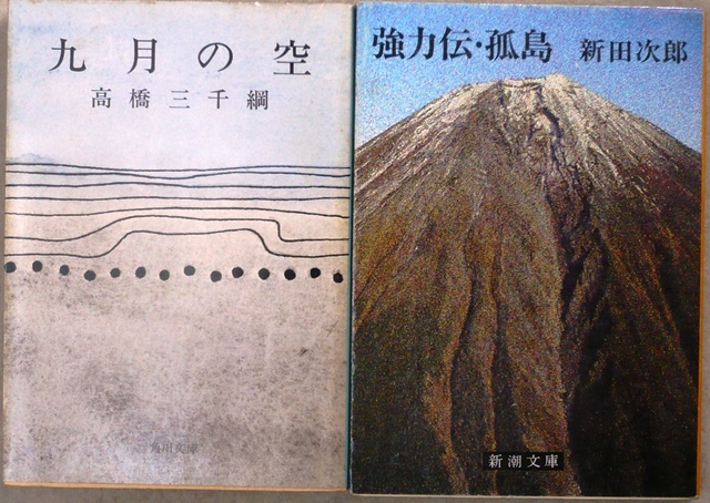 文庫2冊　「九月の空」髙橋三千綱著　角川文庫　第79回芥川賞（1978年）、　「強力伝・孤島」新田次郎著　新潮文庫_画像2