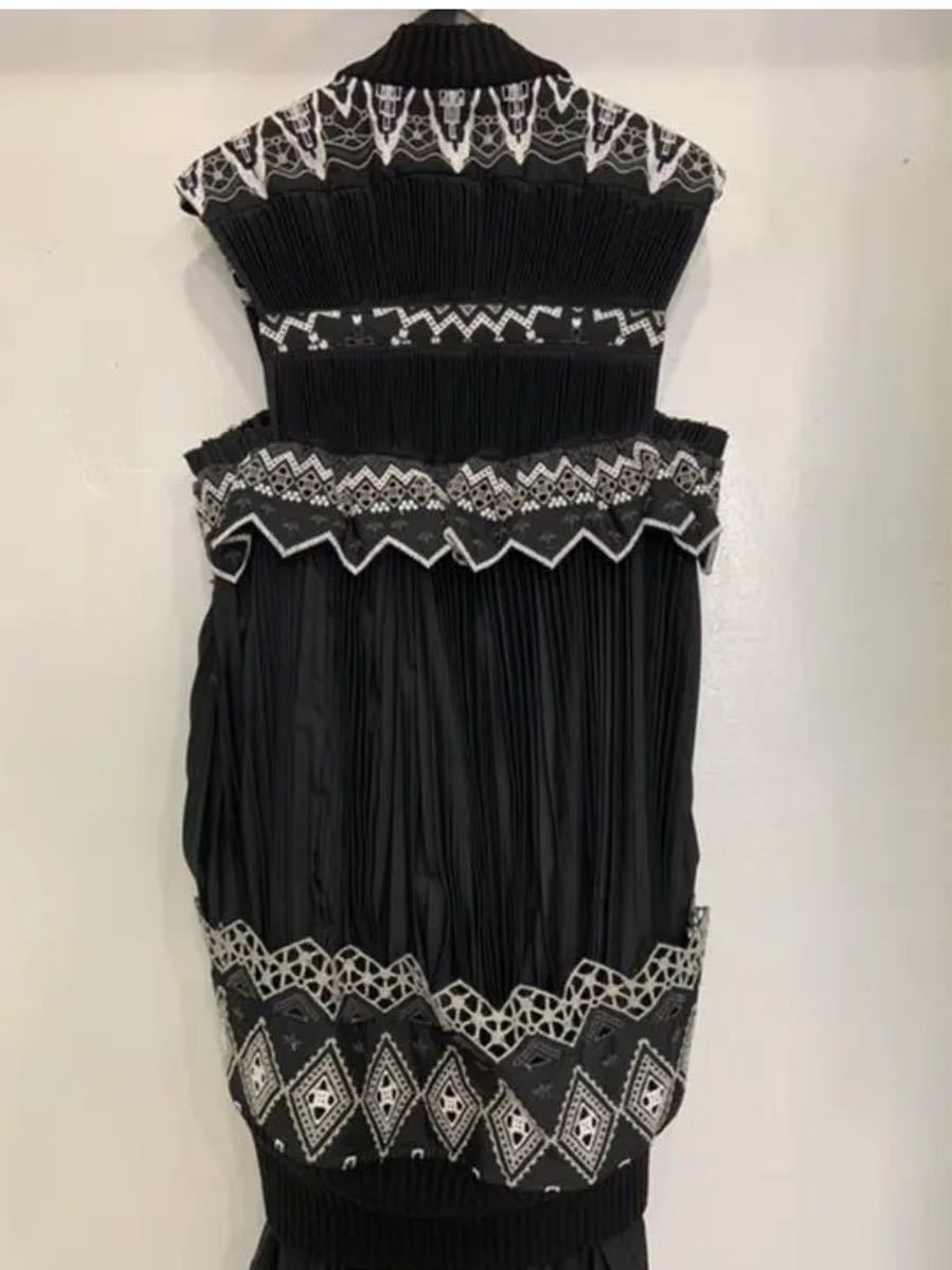 ◆◆新品未使用◆◆完売品!!◆◆sacai ロングワンピース ボリュームギャザーカラーブラックドレス黒 入手困難パリコレ