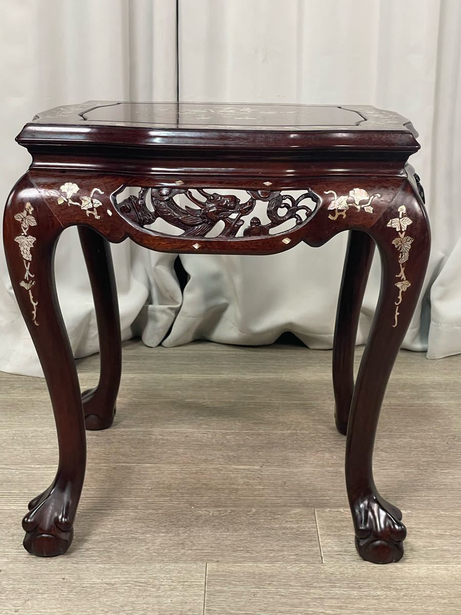 唐木 螺鈿 飾り台 花台 木製 中国 工芸品-