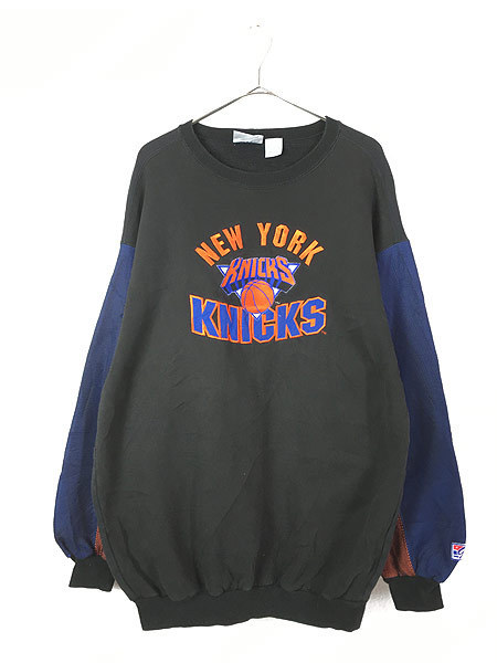 古着 90s USA製 NBA New York Knicks ニックス メッシュ アーム スウェット トレーナー L 古着
