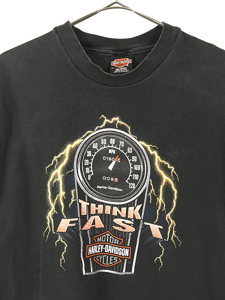 古着 90s USA製 HARLEY DAVIDSON 「THINK FAST」 メーター サンダー Tシャツ XL 古着_画像2