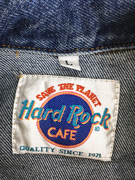 古着 90s USA製 Hard Rock Cafe 「HOUSTON」 ハードロック デニム ジャケット Gジャン L 古着_画像9