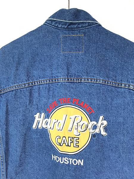 古着 90s USA製 Hard Rock Cafe 「HOUSTON」 ハードロック デニム ジャケット Gジャン L 古着_画像5