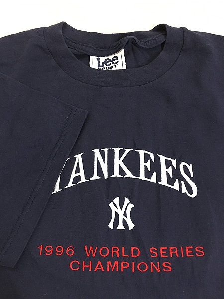 古着 90s MLB NY Yankees ヤンキース 1996 World Series 刺しゅう Tシャツ M 古着_画像4
