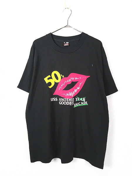 古着 90s USA製 ネオン キスマーク 「Kiss Another Decade Goodbye」 Tシャツ XL 古着_画像1