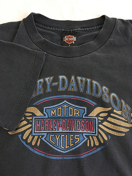 古着 90s USA製 HARLEY DAVIDSON 「HONG KONG」 ウィング シールド Tシャツ L 古着_画像5