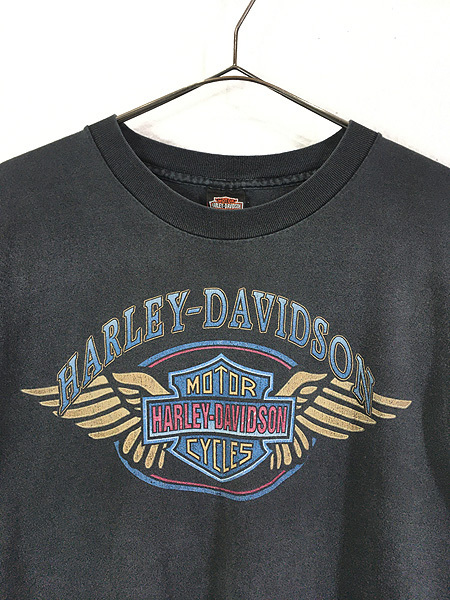 古着 90s USA製 HARLEY DAVIDSON 「HONG KONG」 ウィング シールド Tシャツ L 古着_画像2