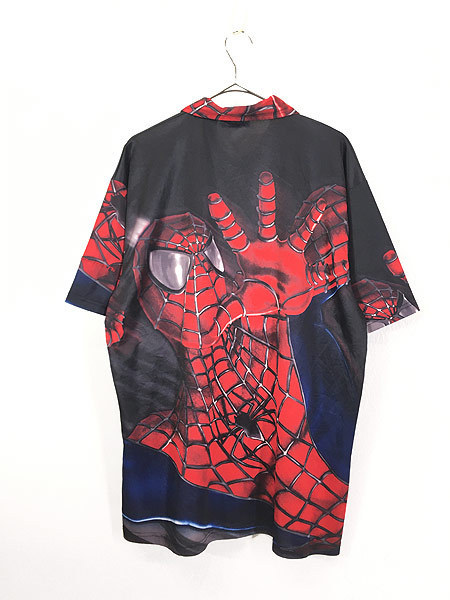 古着 00s MARVEL SPIDER MAN スパイダーマン アメコミ 半袖 チカーノ シャツ L 古着_画像4