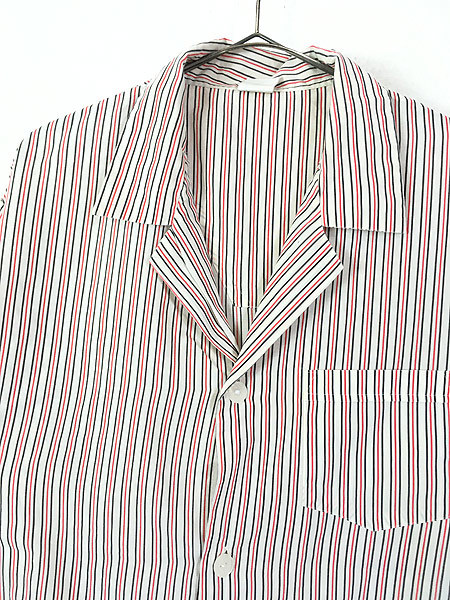古着 80s Sears 黒×赤 マルチ ストライプ 半袖 パジャマ シャツ XL 古着_画像2