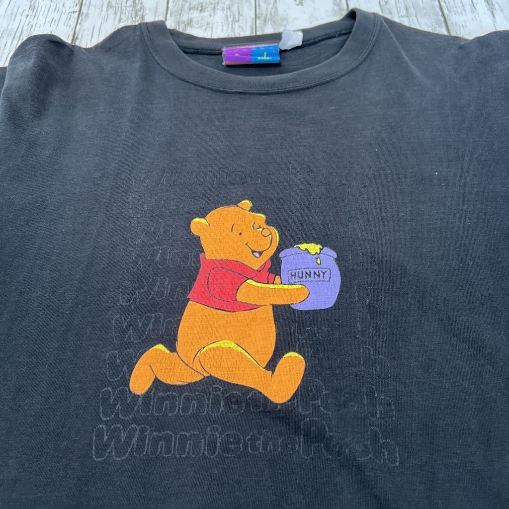 90s Winnie the Pooh くまのプーさん DISNEY ディズニー HUNNY ハチミツ ロゴ プリント ビンテージ 半袖Tシャツ_画像2