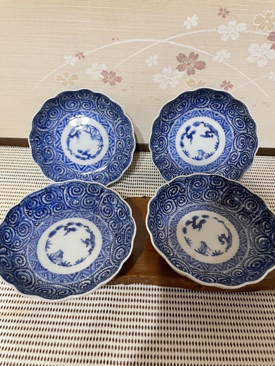 古伊万里 染付 蛸唐草 松竹梅 江戸 深皿 五寸 四枚 www.gastech.com.tr