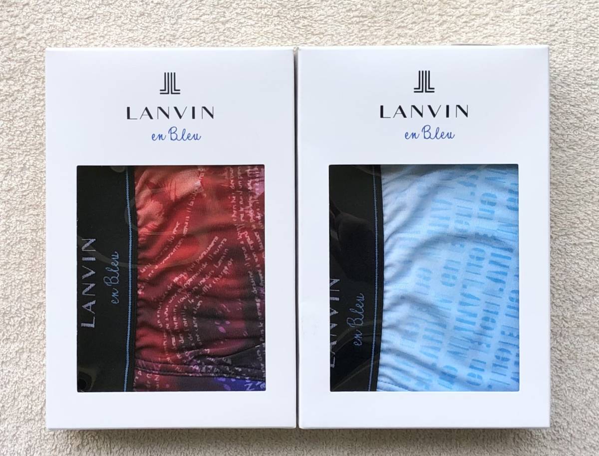 LANVIN en Bleu ランバン ボクサーパンツ Ｌサイズ 葉柄 レインボー＆英字 グラデーション ブルー 2枚セット 日本製 ☆送料無料_画像1
