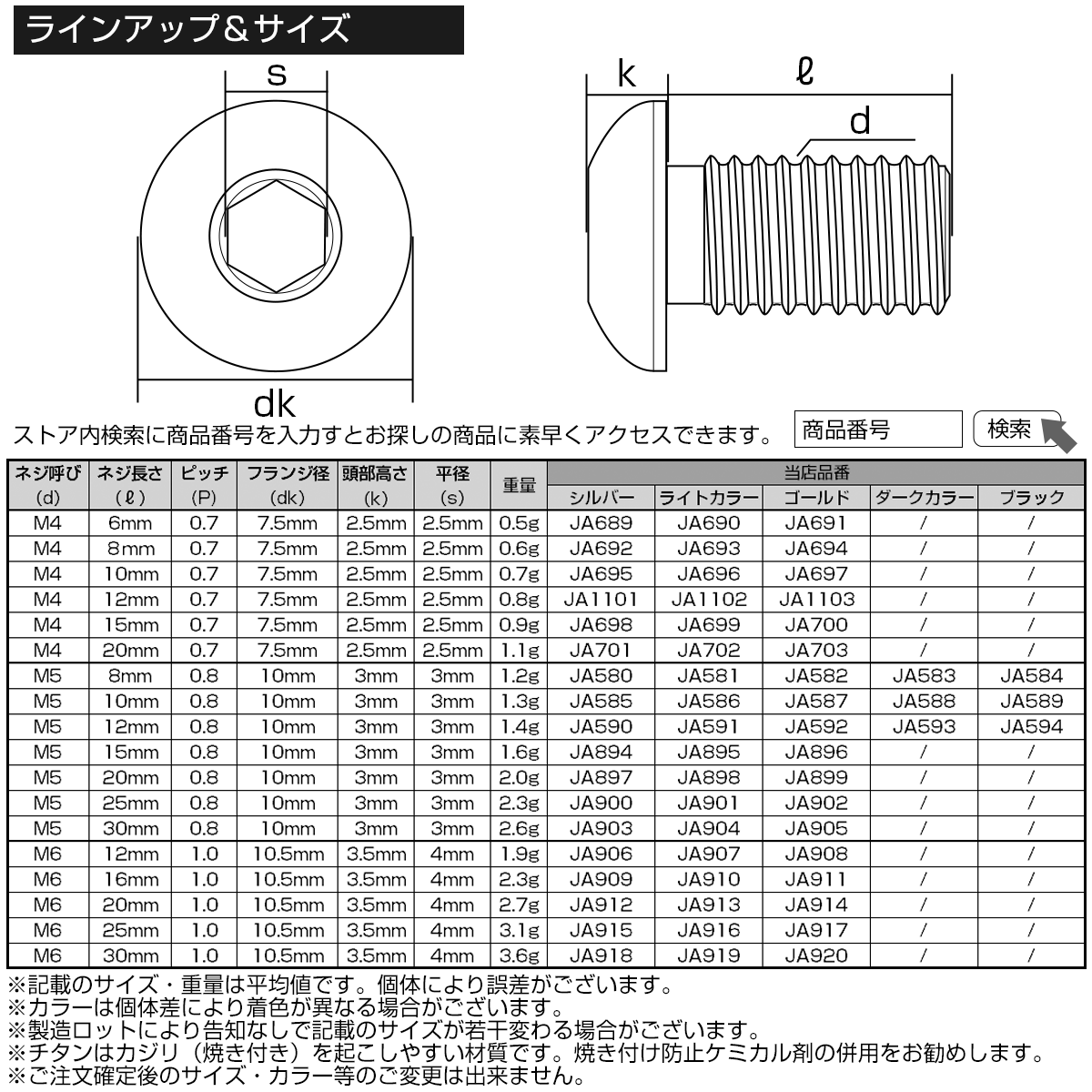 M5×20mm P0.8 64チタン製ボタンボルト 六角穴 ボタンキャップスクリュー チタンボルト 焼きチタン ライトカラー JA898_画像4