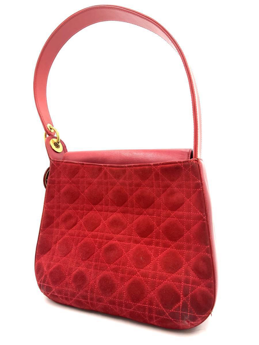 Dior クリスチャンディオール ショルダーバッグ カナージュ レザー レッド 赤 ゴールド金具 イタリア製 レディース ◎_画像2