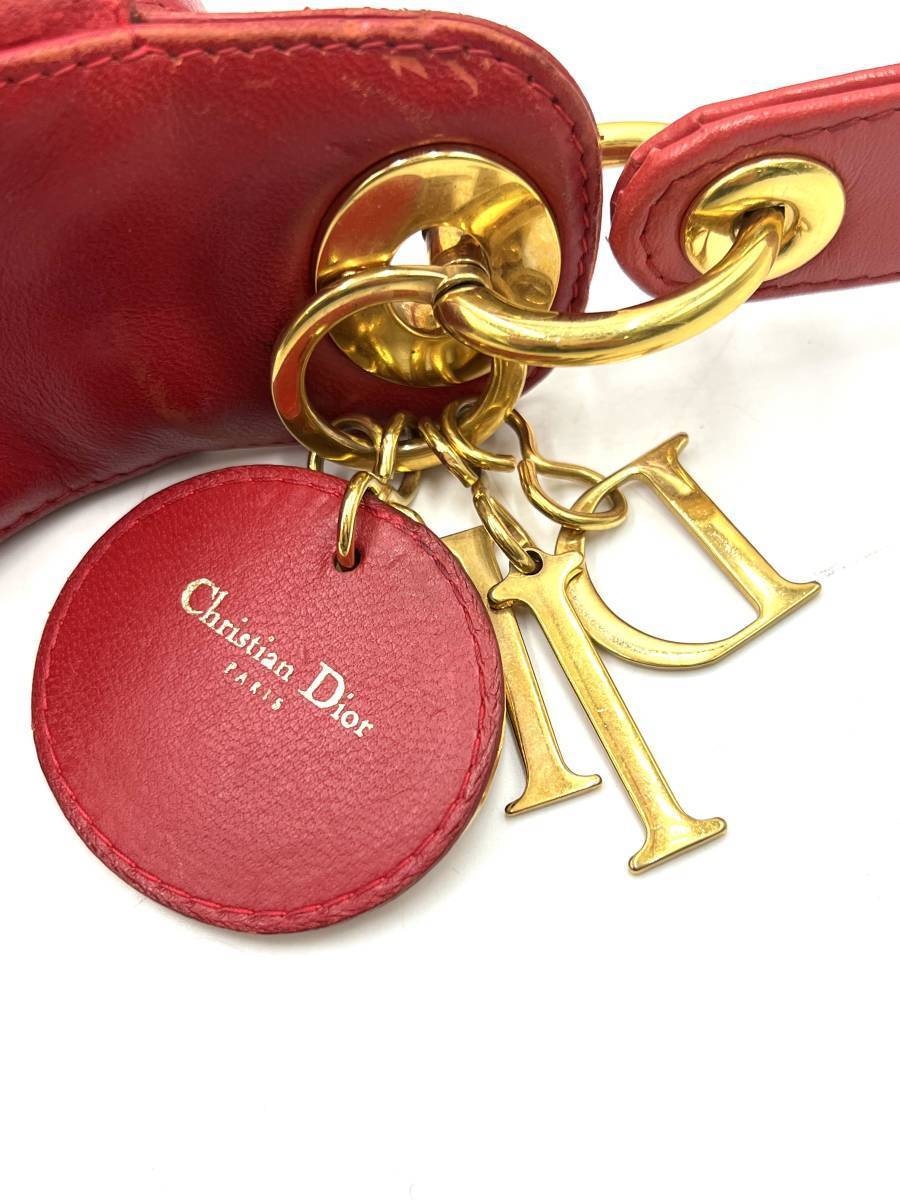 Dior クリスチャンディオール ショルダーバッグ カナージュ レザー レッド 赤 ゴールド金具 イタリア製 レディース ◎_画像8