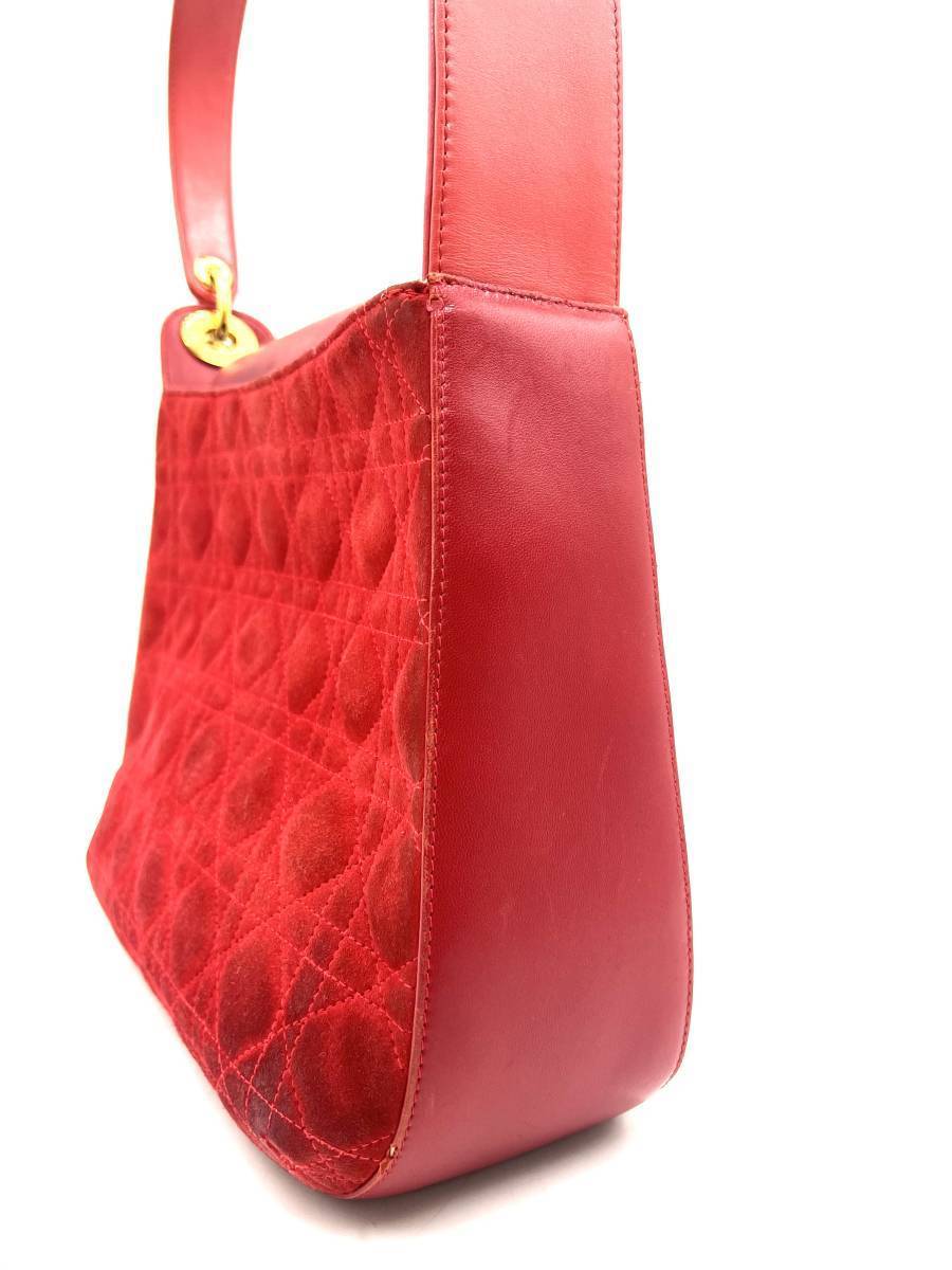 Dior クリスチャンディオール ショルダーバッグ カナージュ レザー レッド 赤 ゴールド金具 イタリア製 レディース ◎_画像4