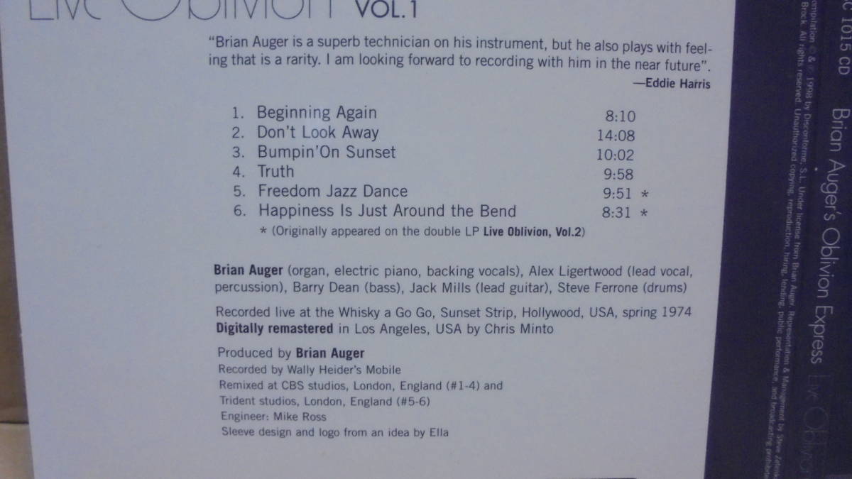 CD★ブライアン・オーガー★ライヴ★Brian Auger's Oblivion Express : The Complete Live Oblivion [Disc 1]★輸入盤★4枚同梱発送可能_画像3