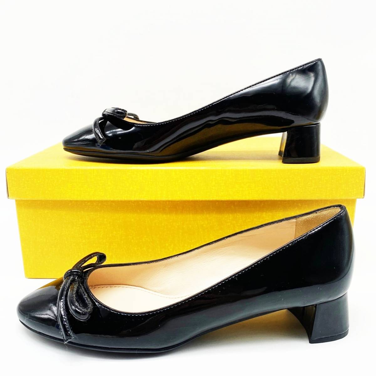 【美品】PRADA プラダ DNC648 パンプス 35 エナメル レディース ブラック
