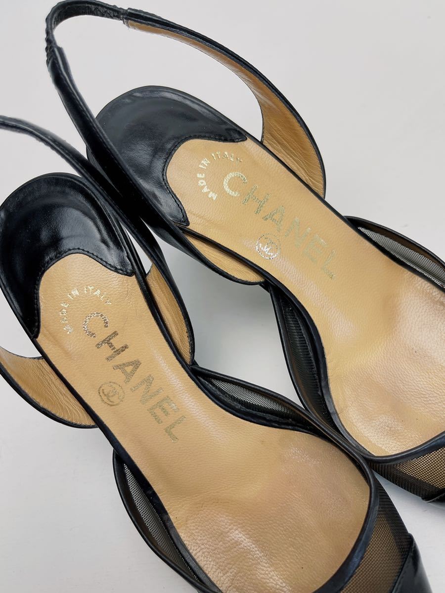 X167 極美品 シャネル CHANEL メッシュ ココマーク サンダル パンプス