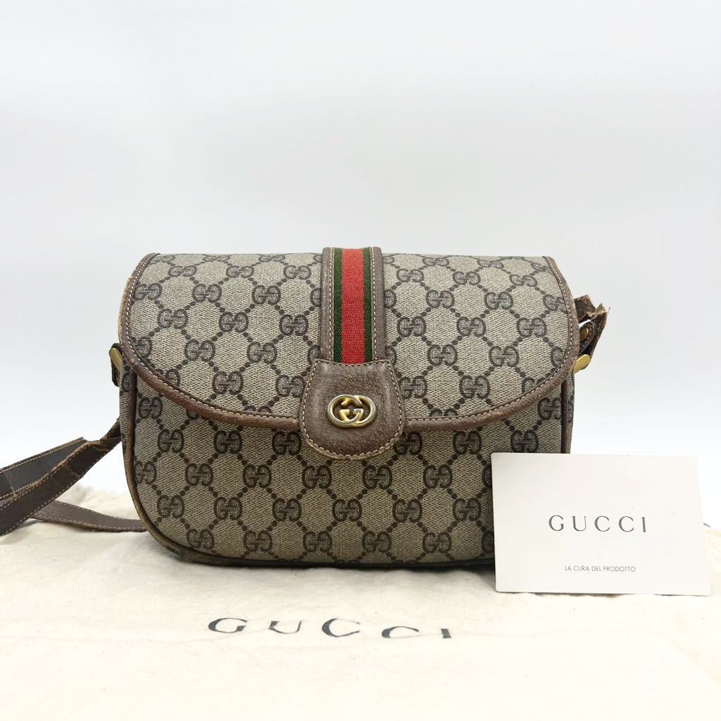 1円〜【至極の逸品】超希少 GUCCI グッチ ショルダーバッグ ポシェット 斜め掛け GGキャンバス GGロゴ レザー シェリーライン 金具 刻印_画像2