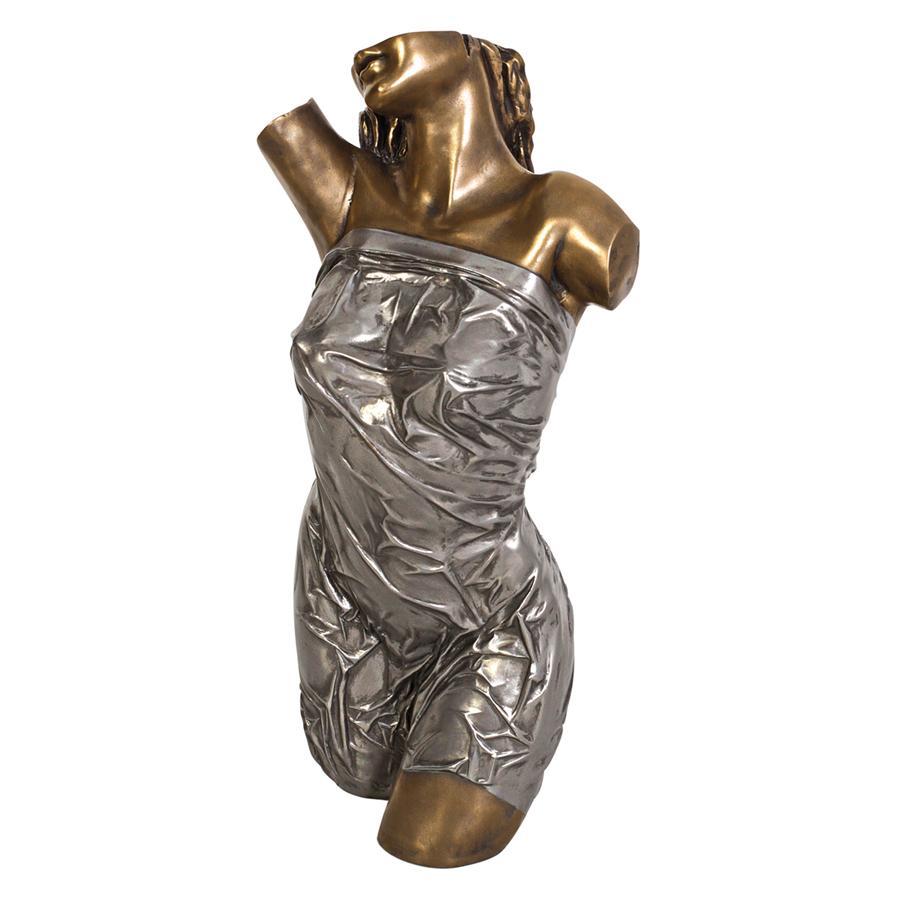 女性の胴体像 印象的オブジェ彫刻メタリック仕上げと女性像動きフォルム芸術的アートギャラリー西洋彫刻インテリア置物ヌード裸像飾り装飾