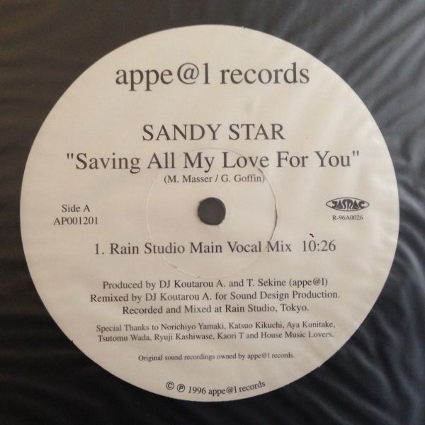12inchレコード SANDY STAR / SAVING ALL MY LOVE FOR YOU_画像1