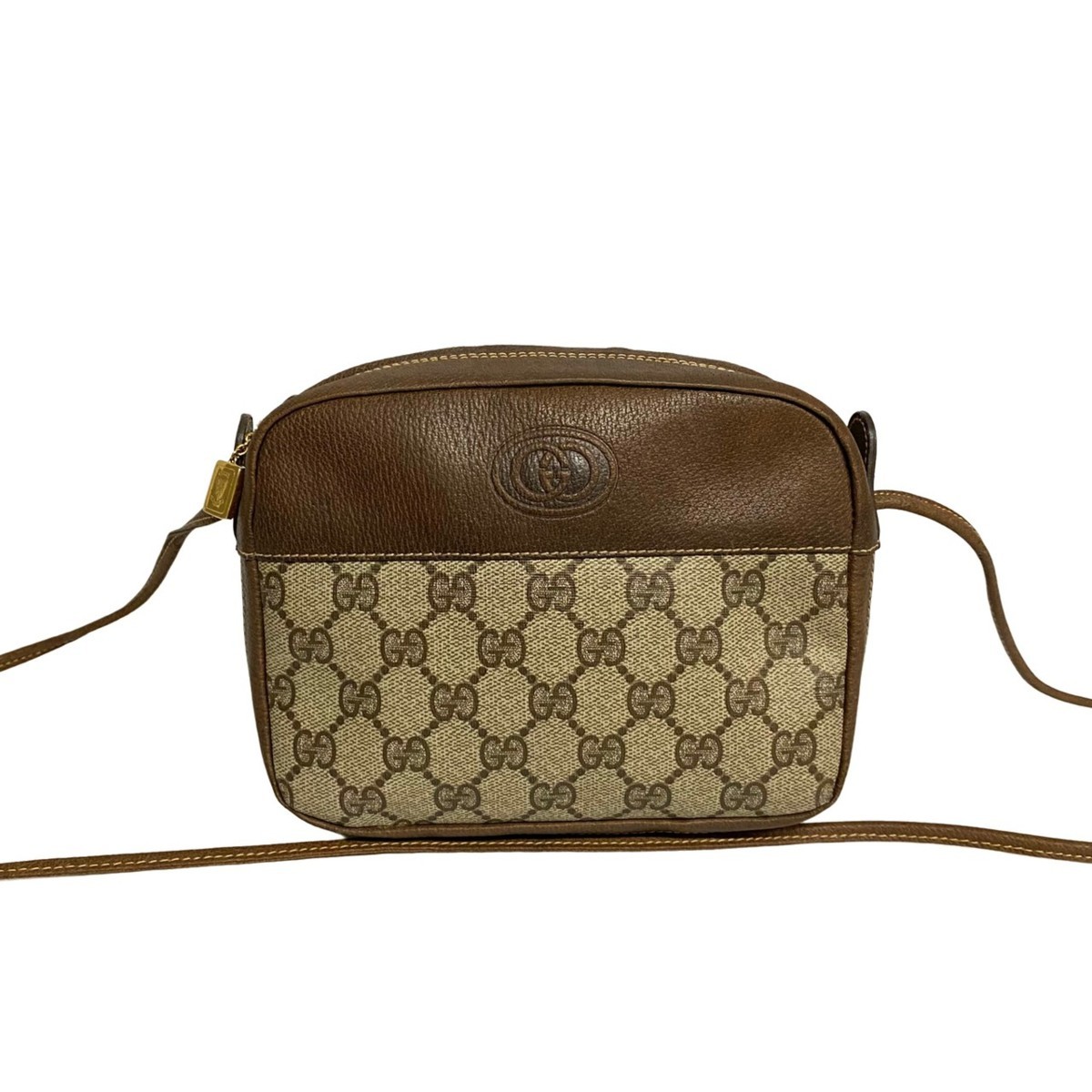 極 美品 レア GUCCI グッチ ヴィンテージ GG 柄 ロゴ レザー 本革 ミニ