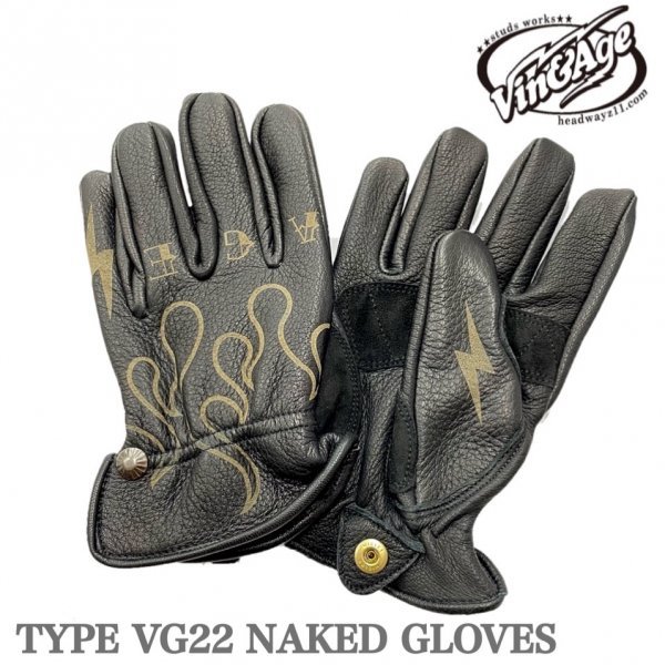 Vin&Age vi n and eijiNAKED GLOVESneikdo mountain sheep leather VG22 BLACK-S silver studs aging processing glove spring summer autumn for soft tattoo