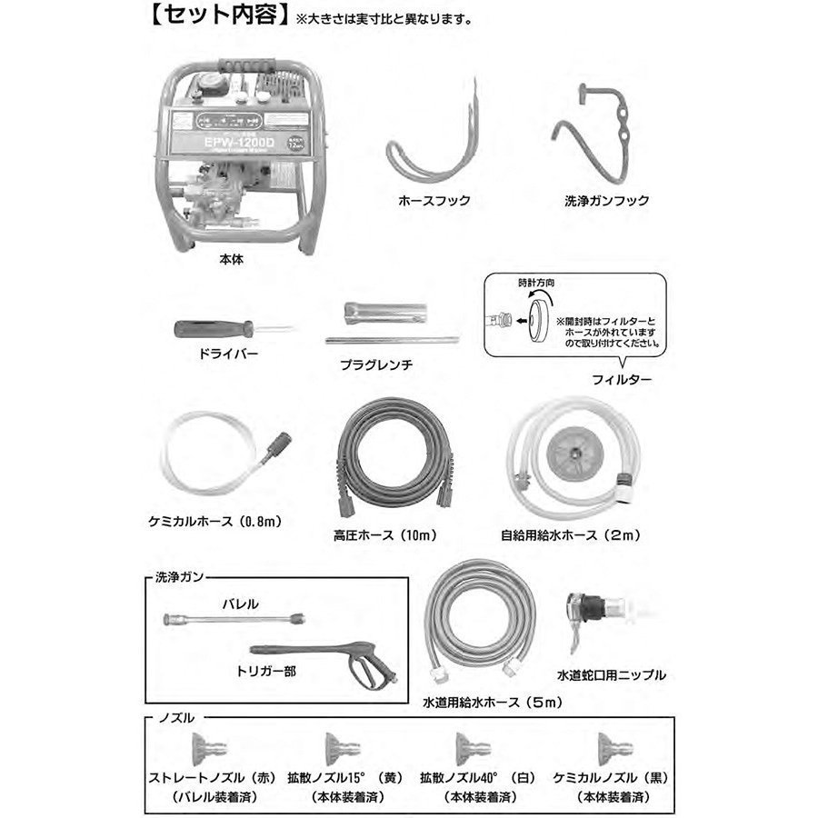 エンジン式 高圧洗浄機 高圧ホース10m付き 最大圧力12MPa EPW-1200D
