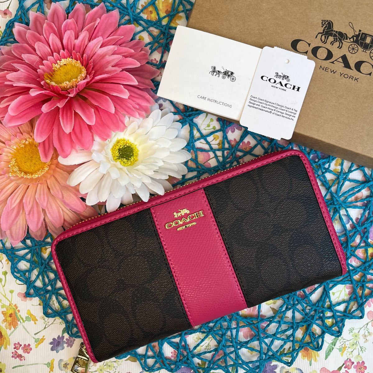 COACH 長財布 シグネチャー ピンク ダークブラウン|PayPayフリマ
