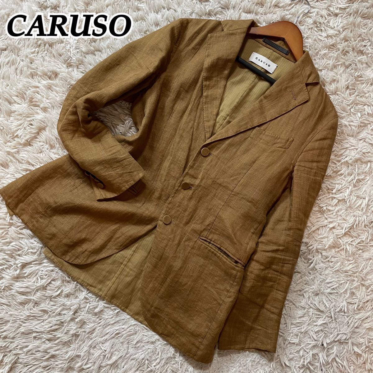 美品 カルーゾ CARUSO リネンジャケット 48 ブラウン 雑誌掲載