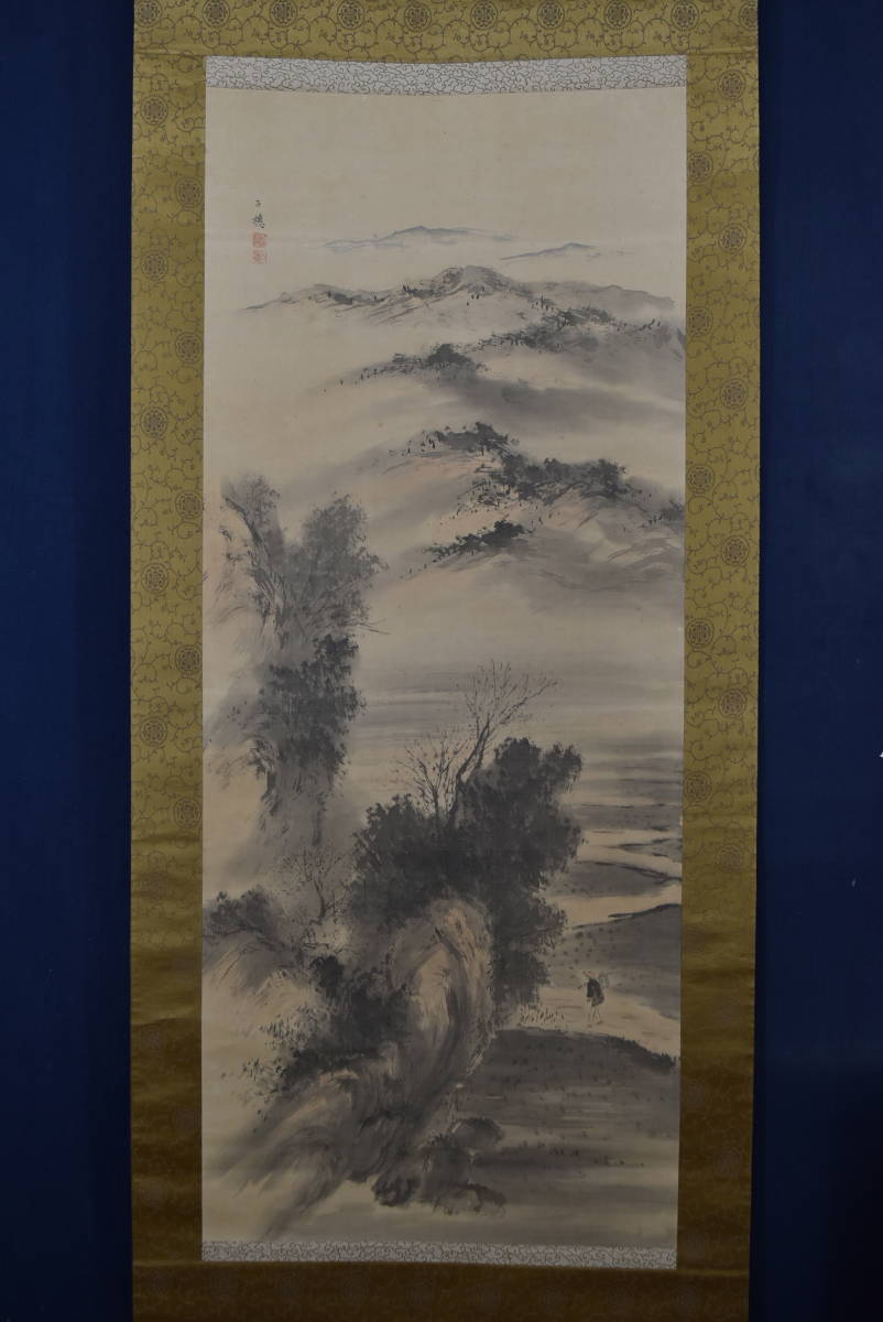平福百穂/秋景山水図/秋景行旅図/掛軸☆宝船☆Z-892 | normanhubbard.com