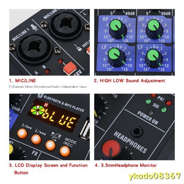 OL081:* popular * stereo audio mixer built-in wireless microphone 4 channel mixing console Bluetooth USB effect DJ karaoke PC