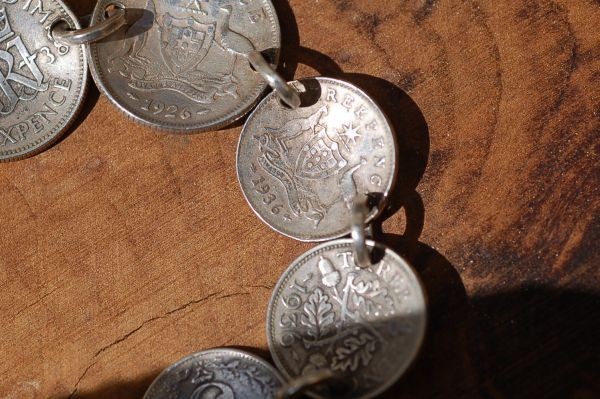 のため M313*antique*1910s~1936s*イギリス*銀貨*コイン*ブレスレット
