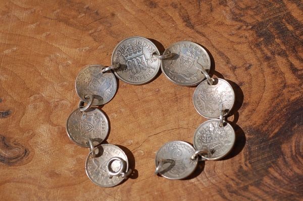 のため M313*antique*1910s~1936s*イギリス*銀貨*コイン*ブレスレット